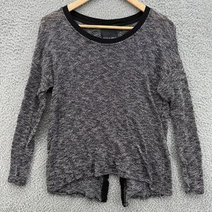 HARLOWE & GRAHAM Gray Black White Marled High Low Soft Knit Sweater Top Small S